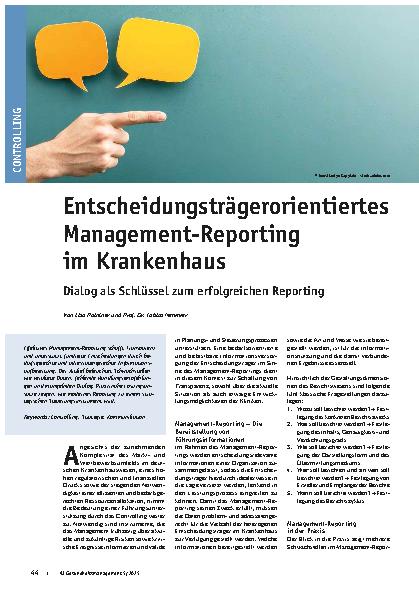 Vorschauseite 1: Entscheidungsträgerorientiertes Management-Reporting im Krankenhaus Dialog als Schlüssel zum erfolgreichen Reporting