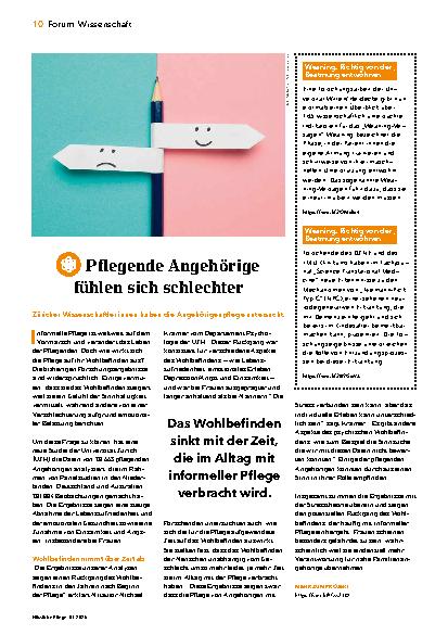 Vorschauseite 1: Pflegende Angehörige fühlen sich schlechter.