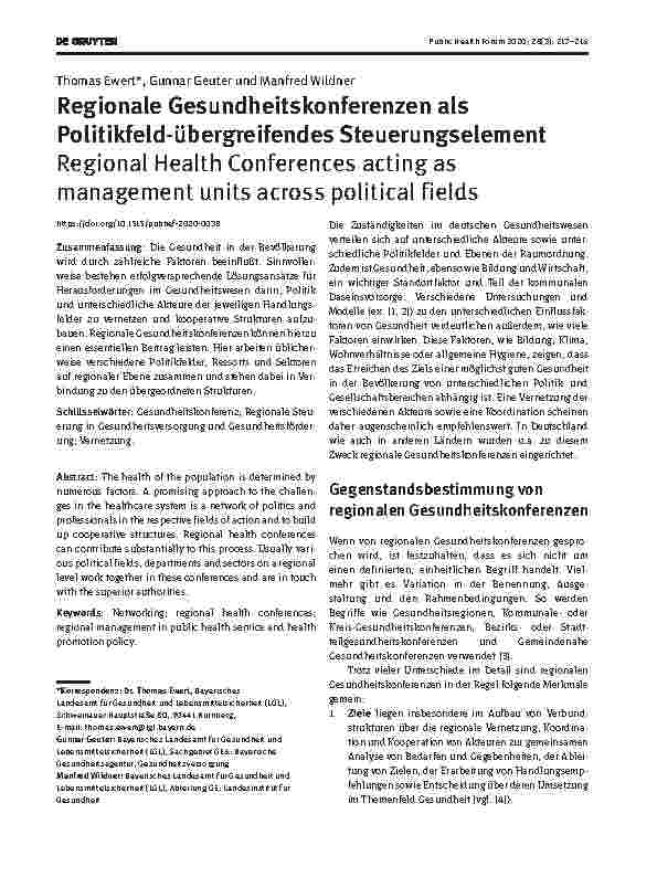 Vorschauseite 1: Regionale Gesundheitskonferenzen als Politikfeld-übergreifendes Steuerungselement