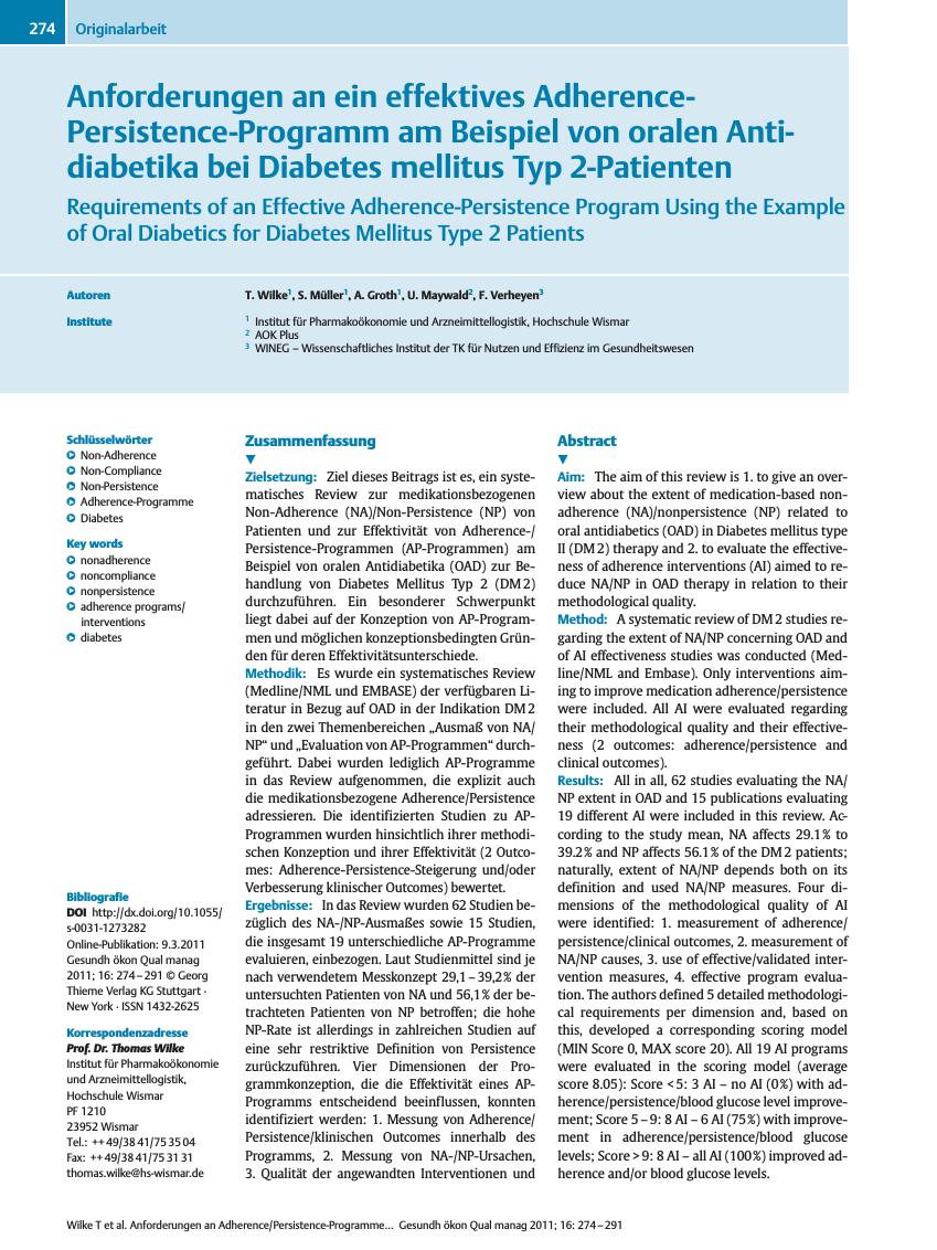 Vorschauseite 1: Anforderungen an ein effektives Adherence-Persistence-Programm am Beispiel von oralen Antidiabetika bei Diabetes mellitus Typ 2-Patienten