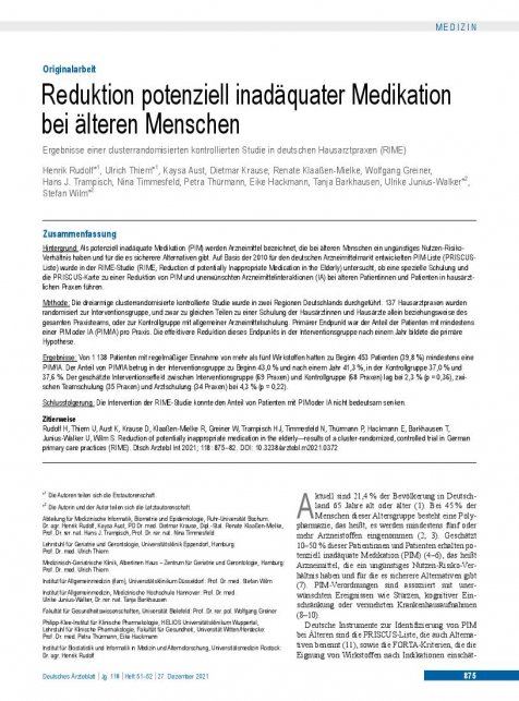 Vorschauseite 1: Reduktion potenziell inadäquater Medikation bei älteren Menschen