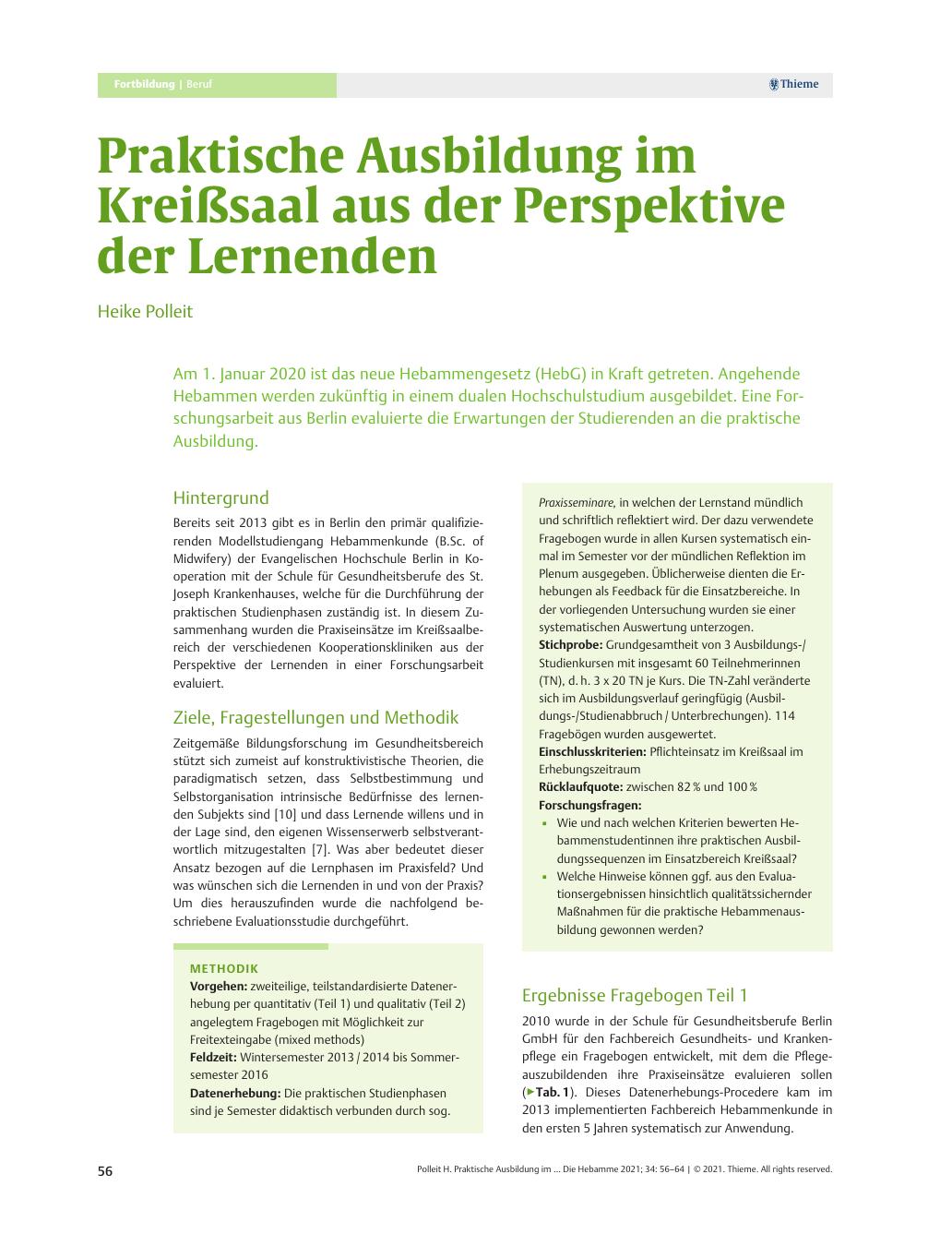 Vorschauseite 1: Praktische Ausbildung im Kreißsaal aus der Perspektive der Lernenden