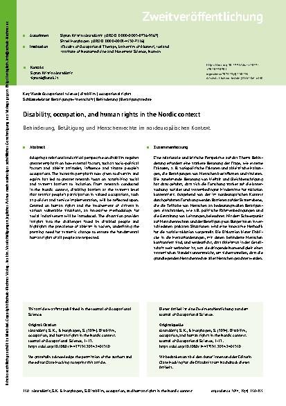 Vorschauseite 1: Behinderung, Betätigung und Menschenrechte im nordeuropäischen Kontext