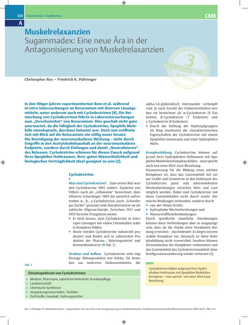 Vorschauseite 1: Sugammadex: Eine neue Ära in der Antagonisierung von Muskelrelaxanzien