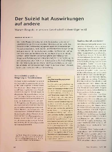 Vorschauseite 1: Der Suizid hat Auswirkungen auf andere Warum Respekt in unserer Gesellschaft notwendiger wird