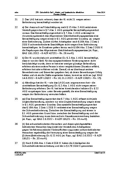 Vorschauseite 5: Diskriminierung wegen Behinderung – Anwendungsbereich des Allgemeinen Gleichbehandlungsgesetzes – Zeitpunkt der Gleichstellung