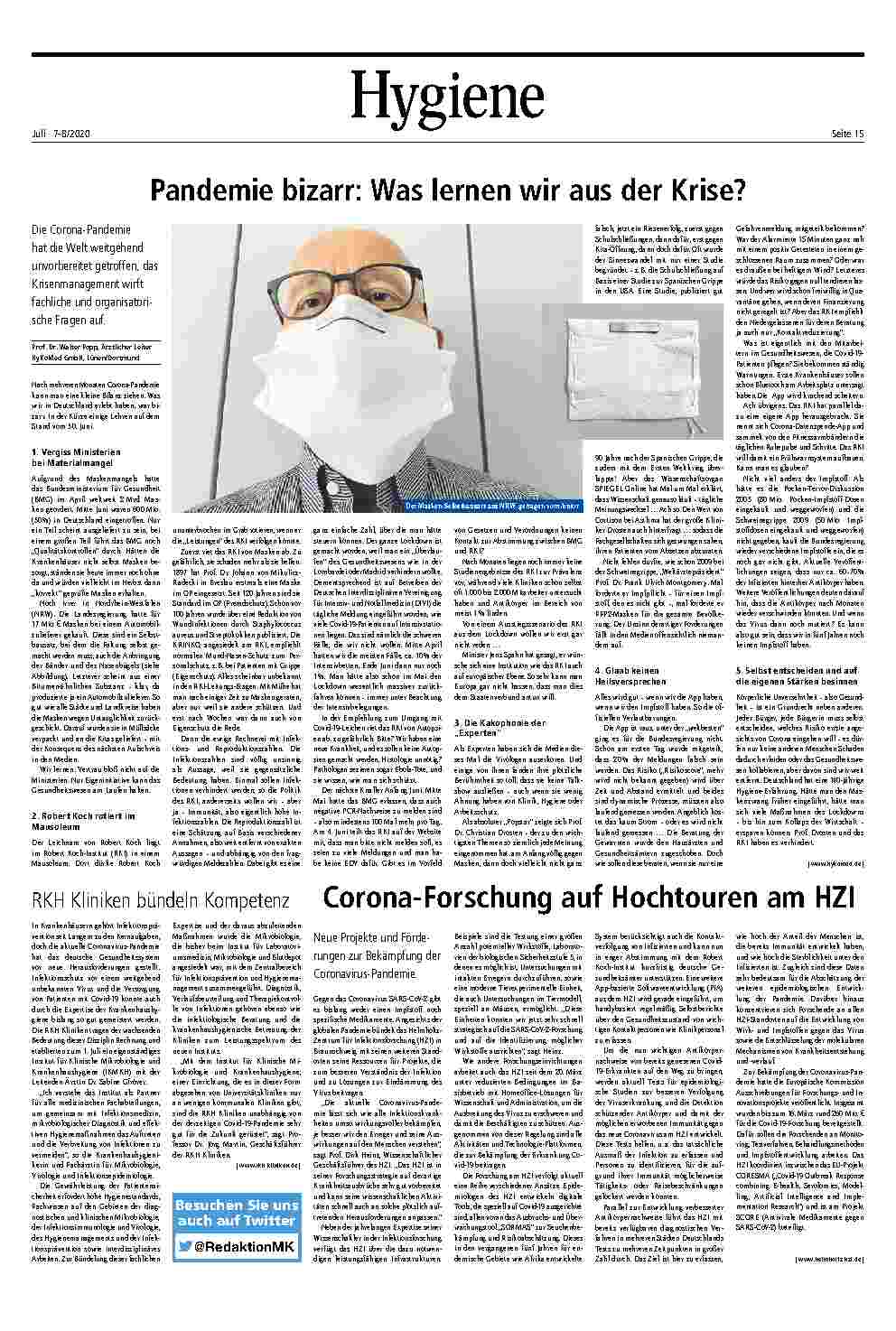 Vorschauseite 1: Hygiene-Pandemie bizarr: Was lernen wir aus der Krise?