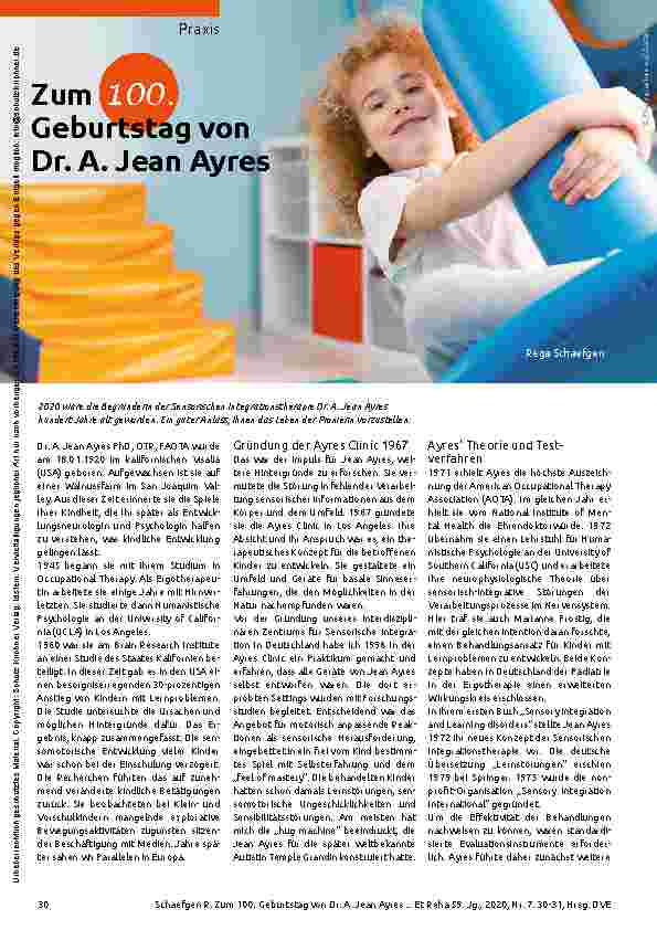 Vorschauseite 1: Zum 100. Geburtstag von Dr. A. Jean Ayres