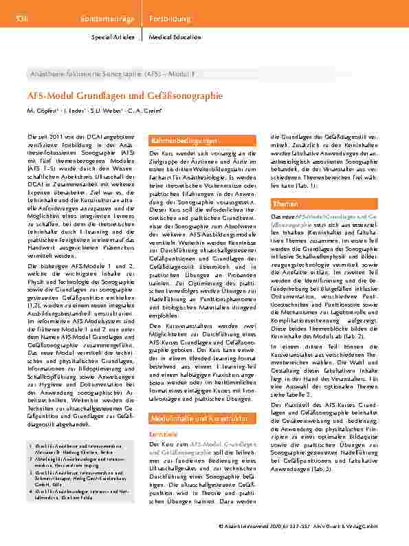 Vorschauseite 5: Anästhesie-fokussierte Sonographie (AFS) Neues AFS-Kurssystem, Integration des E-Learning, Einführung eines Sonographie-Zertifikats