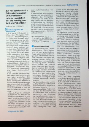Vorschauseite 1: Zur Ruf bereitschaft - Zeit zwischen Abruf und Arbeitsaufnahme - Abstellen auf die »Verfügbar keit am Patienten«