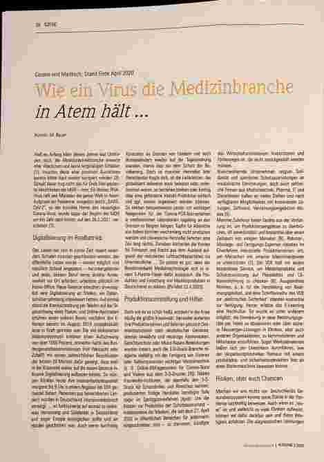 Vorschauseite 1: Wie ein Virus die Medizinbranche in Atem hält. ..