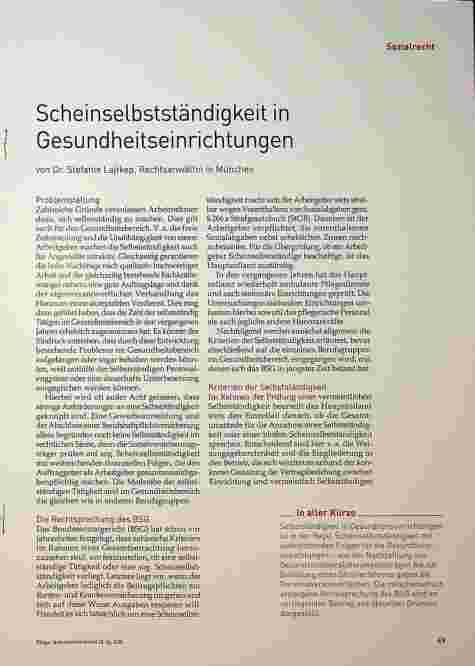 Vorschauseite 1: Scheinselbstständigkeit in Gesundheitseinrichtungen