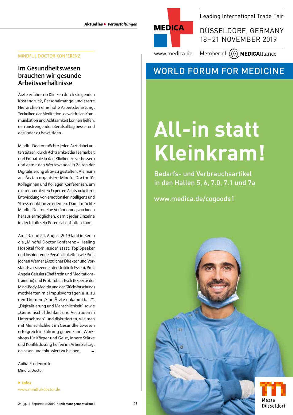 Vorschauseite 1: Mindful Doctor Konferenz: Im Gesundheitswesen brauchen wir gesunde Arbeitsverhältnisse