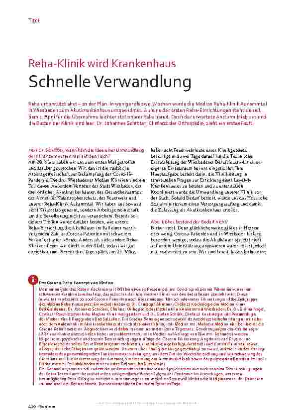 Vorschauseite 1: Reha-Klinik wird Krankenhaus: Schnelle Verwandlung