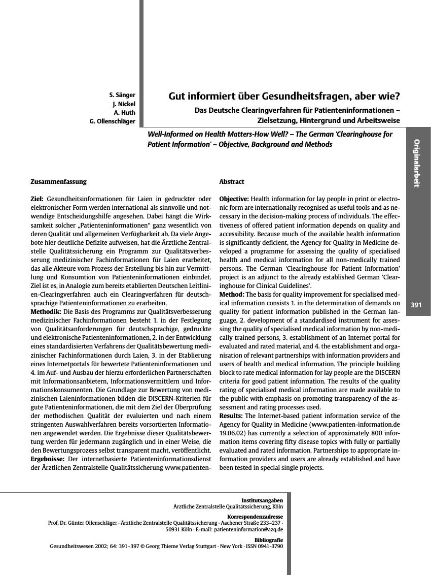 Vorschauseite 1: Gut informiert über Gesundheitsfragen, aber wie?