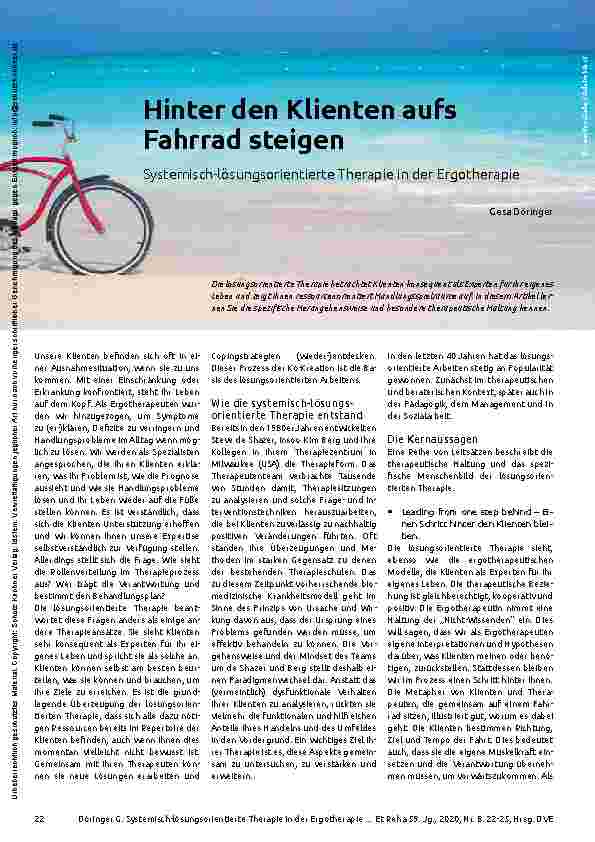 Vorschauseite 1: Hinter den Klienten aufs Fahrrad steigen Systemisch-lösungsorientierte Therapie in der Ergotherapie