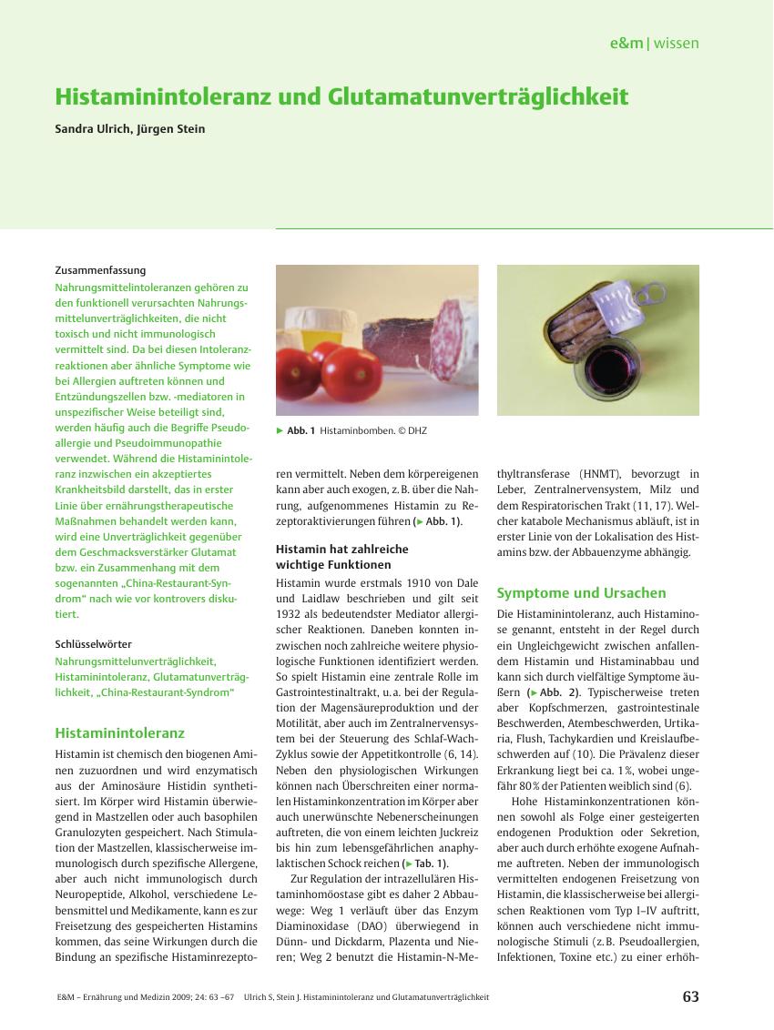Vorschauseite 1: Histaminintoleranz und Glutamatunverträglichkeit