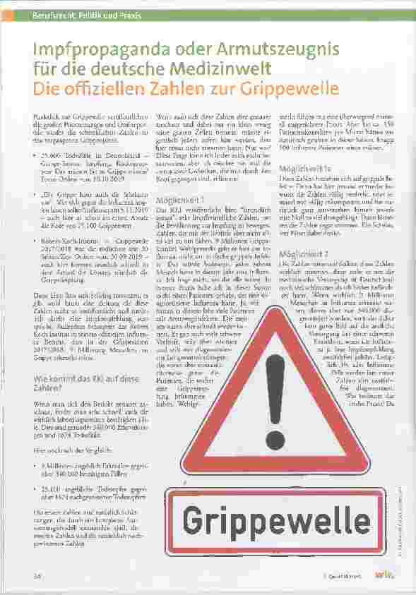 Vorschauseite 1: Impfpropaganda oder Armutszeugnis für die deutsche Medizinwelt? Die offiziellen Zahlen zur Grippewelle.