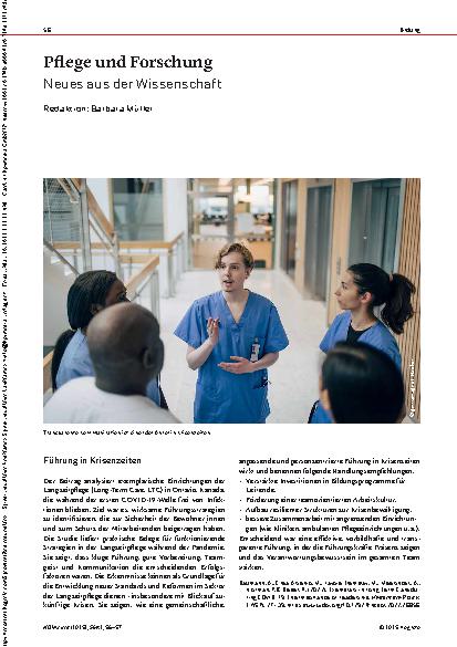 Vorschauseite 1: Pflege und Forschung Neues aus der Wissenschaft