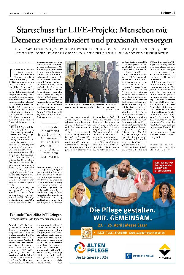 Vorschauseite 1: Startschuss für LIFE-Projekt: Menschen mit Demenz evidenzbasiert und praxisnah versorgen