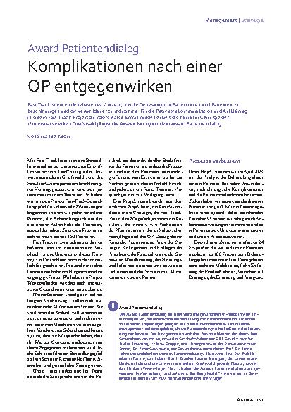 Vorschauseite 1: Award Patientendialog Komplikationen nach einer OP entgegenwirken