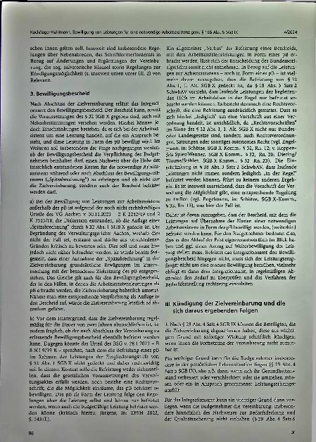 Vorschauseite 4: Bewilligung von Leistungen für eine notwendige Arbeitsassistenz gem. § 185 Abs. 5 SGB IX im Rahmen eines persönlichen Budgets (§ 185 Abs. 8 i.V.m. § 29 SGB IX)