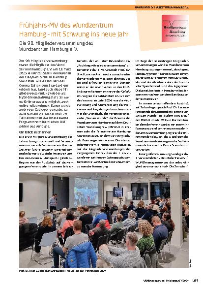 Vorschauseite 1: Frühjahrs-MV des Wundzentrum Hamburg – mit Schwung ins neue Jahr Die 90. Mitgliederversammlung des Wundzentrum Hamburg e. V.