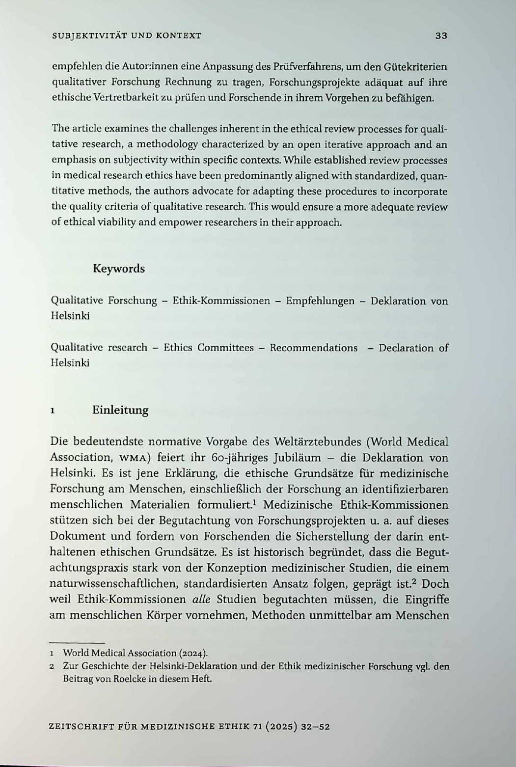 Vorschauseite 2: Subjektivität und Kontext: Überlegungen und Empfehlungen zur medizinethischen Begutachtung qualitativer Forschung
