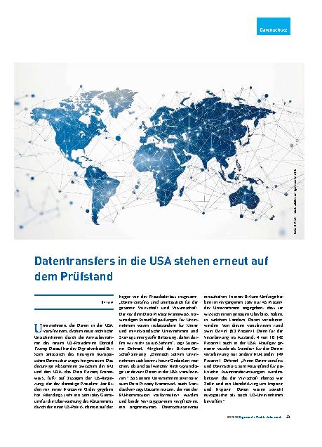 Vorschauseite 1: Datentransfers in die USA stehen erneut auf dem Prüfstand