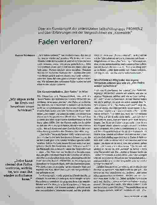 Vorschauseite 1: Über ein Kunstprojekt der unterstützten Selbsthilfegruppe PROMENZ und über Erfahrungen mit der Vergesslichkeit als „Normalität" Faden verloren?
