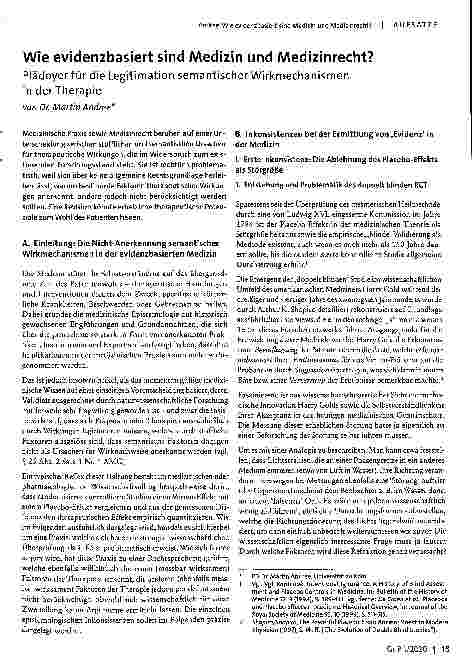 Vorschauseite 1: Wie evidenzbasiert sind Medizin und Medizinrecht? Plädoyer für die Legitimation semantischer Wirkmechanismen in der Therapie