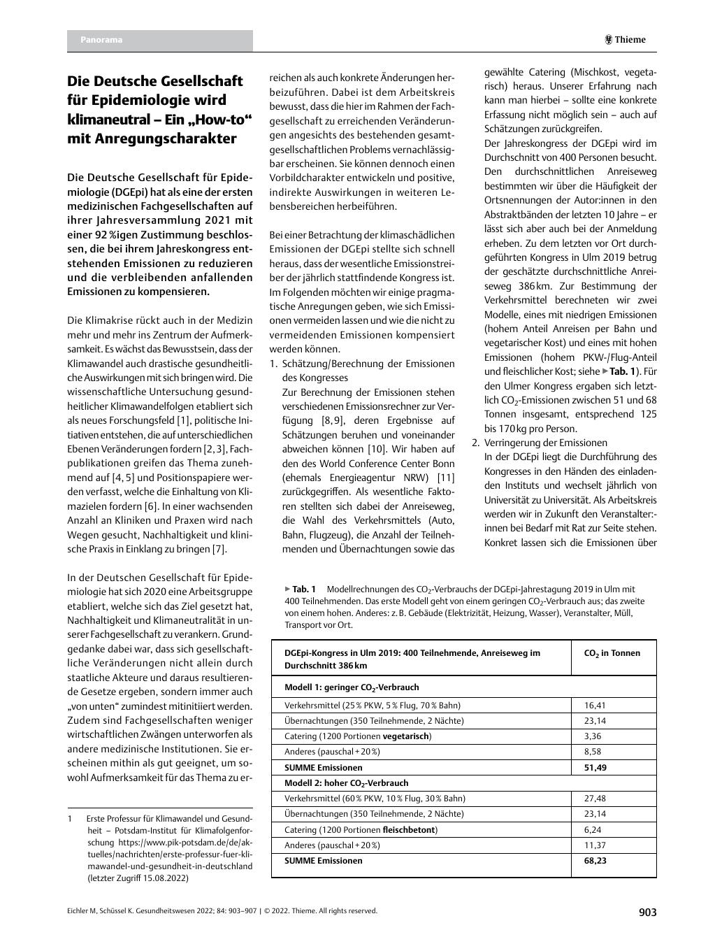 Vorschauseite 1: Die Deutsche Gesellschaft für Epidemiologie wird klimaneutral – Ein „How-to“ mit Anregungscharakter
