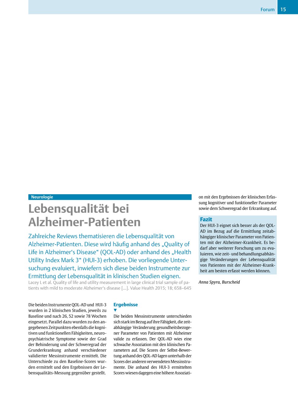 Vorschauseite 1: Neurologie – Lebensqualität bei Alzheimer-Patienten