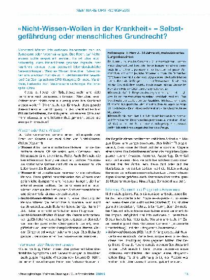 Vorschauseite 1: "Nicht-Wissen-Wollen in der Krankheit" – Selbstgefährdung oder menschliches Grundrecht?