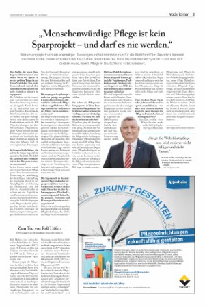 Vorschauseite 1: „Menschenwürdige Pflege ist kein Sparprojekt - und darf es nie werden. “