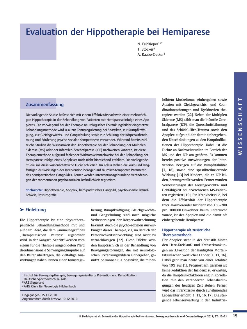 Vorschauseite 1: Evaluation der Hippotherapie bei Hemiparese