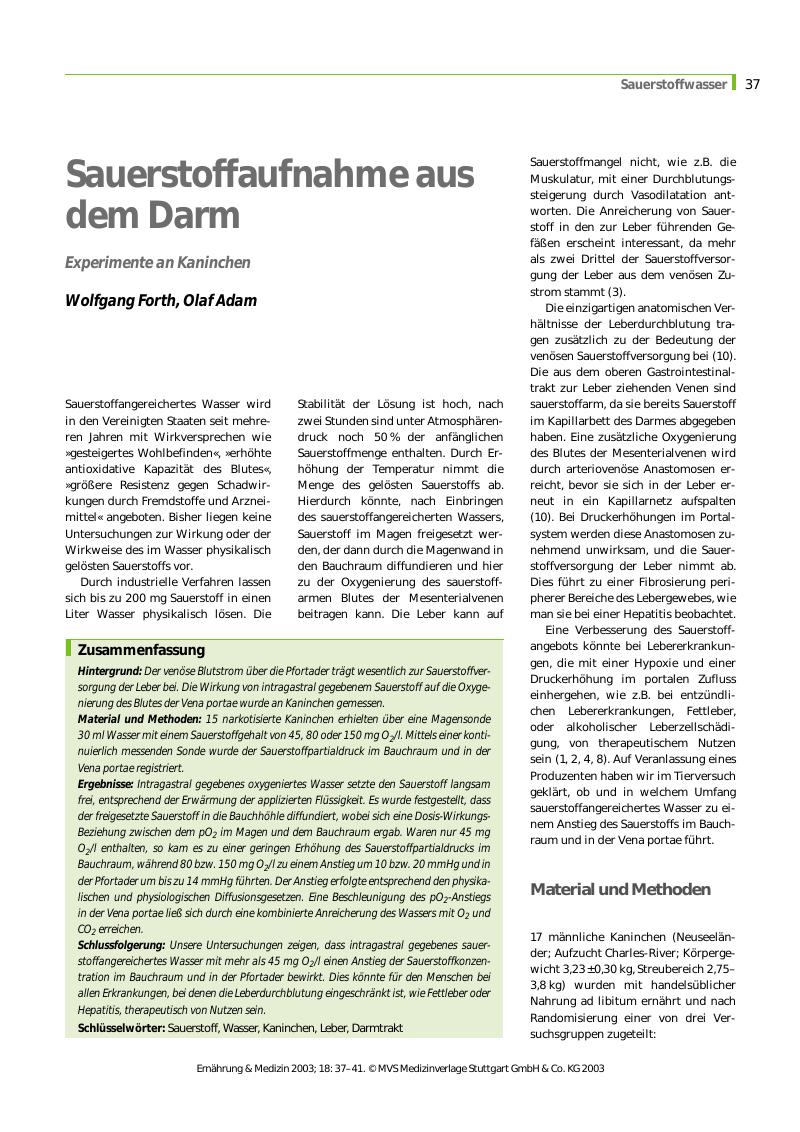 Vorschauseite 1: Sauerstoffaufnahme aus dem Darm - Experimente an Kaninchen