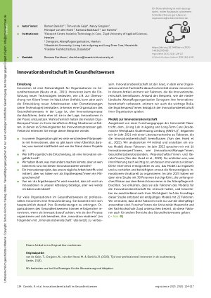 Vorschauseite 1: Innovationsbereitschaft im Gesundheitswesen