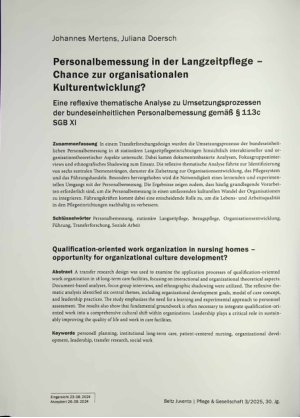 Vorschauseite 1: Personalbemessung in der Langzeitpflege - Chance zur organisationalen Kulturentwicklung?