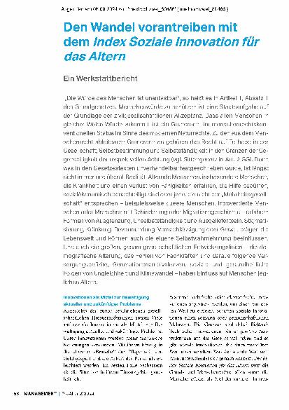 Vorschauseite 1: Den Wandel vorantreiben mit dem Index Soziale Innovation für das Altern - Ein Werkstattbericht