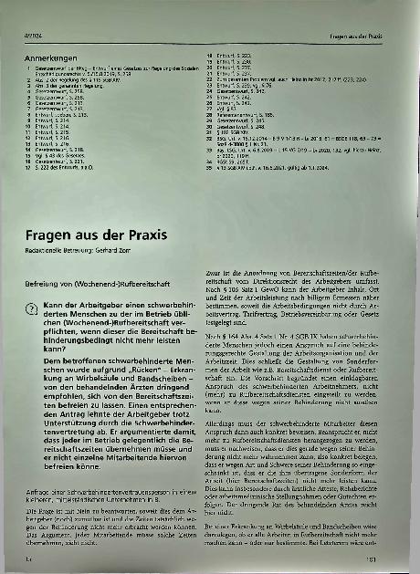 Vorschauseite 1: Fragen aus der Praxis: Befreiung von (Wochenend-)Rufbereitschaft