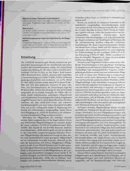 Vorschauseite 2: Pflege in Zeiten von Corona: Ergebnisse einer deutschlandweiten Querschnittsbefragung von ambulanten Pflegediensten und teilstationären Einrichtungen