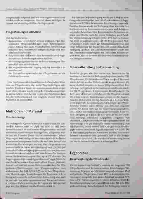 Vorschauseite 3: Pflege in Zeiten von Corona: Ergebnisse einer deutschlandweiten Querschnittsbefragung von ambulanten Pflegediensten und teilstationären Einrichtungen