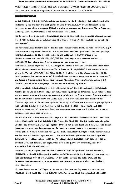 Vorschauseite 2: Vorlage von Fragen an den EuGH zu den Händlerpflichten nach Art. 14 VO (EU) 2017/745 – Trockenluftkompressor