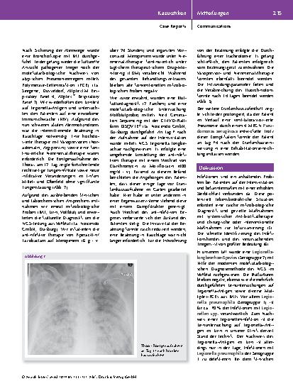 Vorschauseite 3: Diagnose einer atypischen Lungenentzündung durch Legionella longbeachae mit Hilfe der zellfreien bakteriellen DNA-Technologie aus Vollblut – Ein interessanter Fall