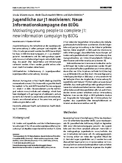 Vorschauseite 1: Jugendliche zur J1 motivieren: Neue Informationskampagne des BIÖG