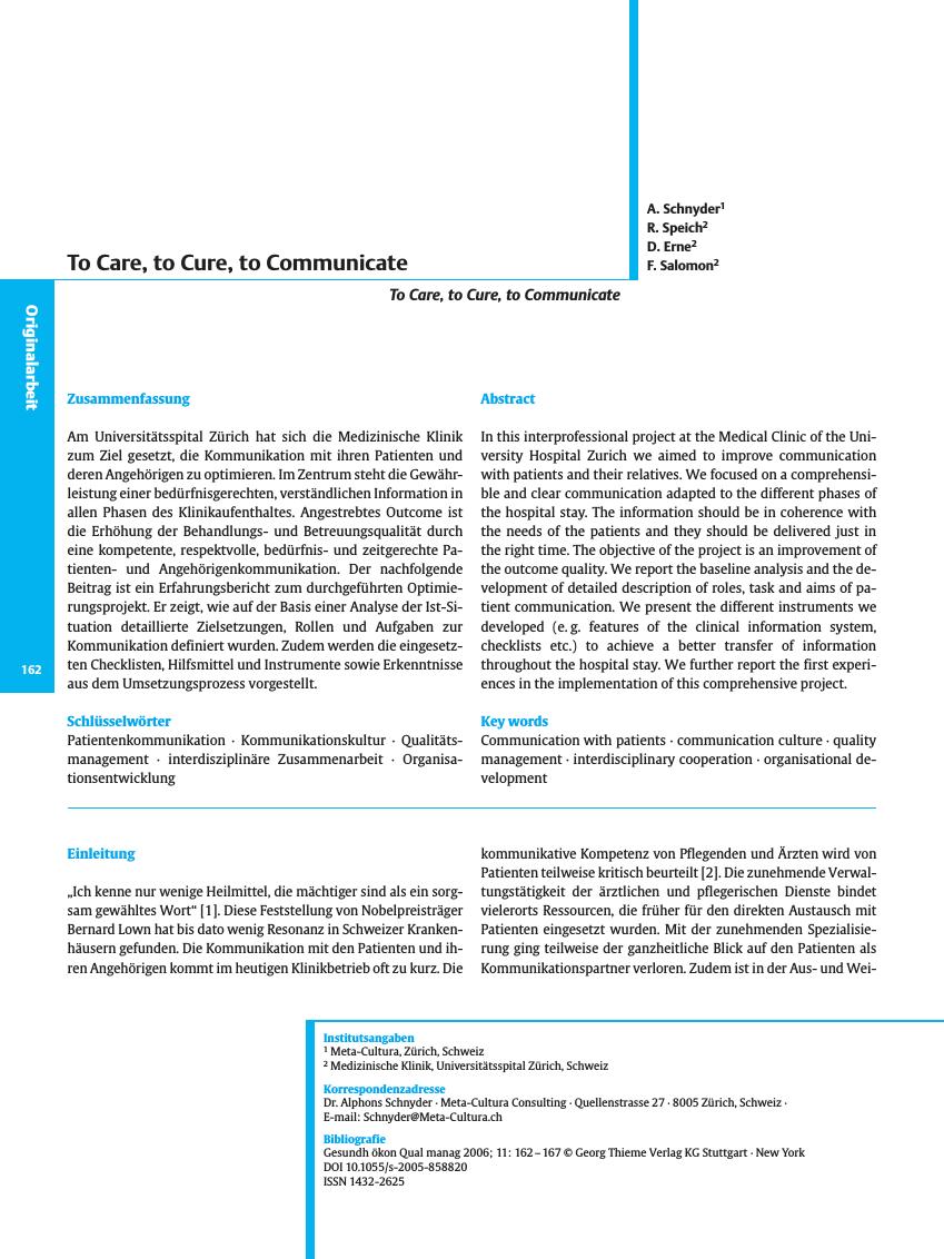 Vorschauseite 1: To Care, to Cure, to Communicate