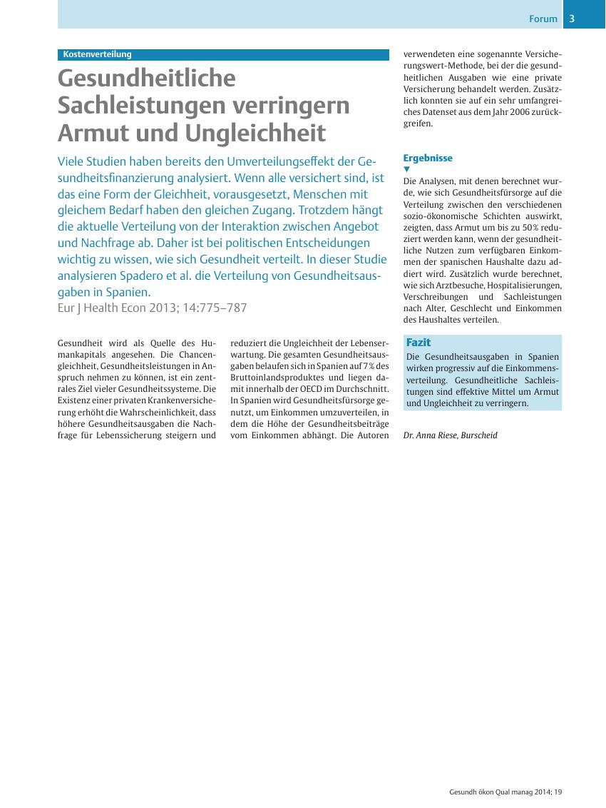 Vorschauseite 1: Kostenverteilung – Gesundheitliche Sachleistungen verringern Armut und Ungleichheit