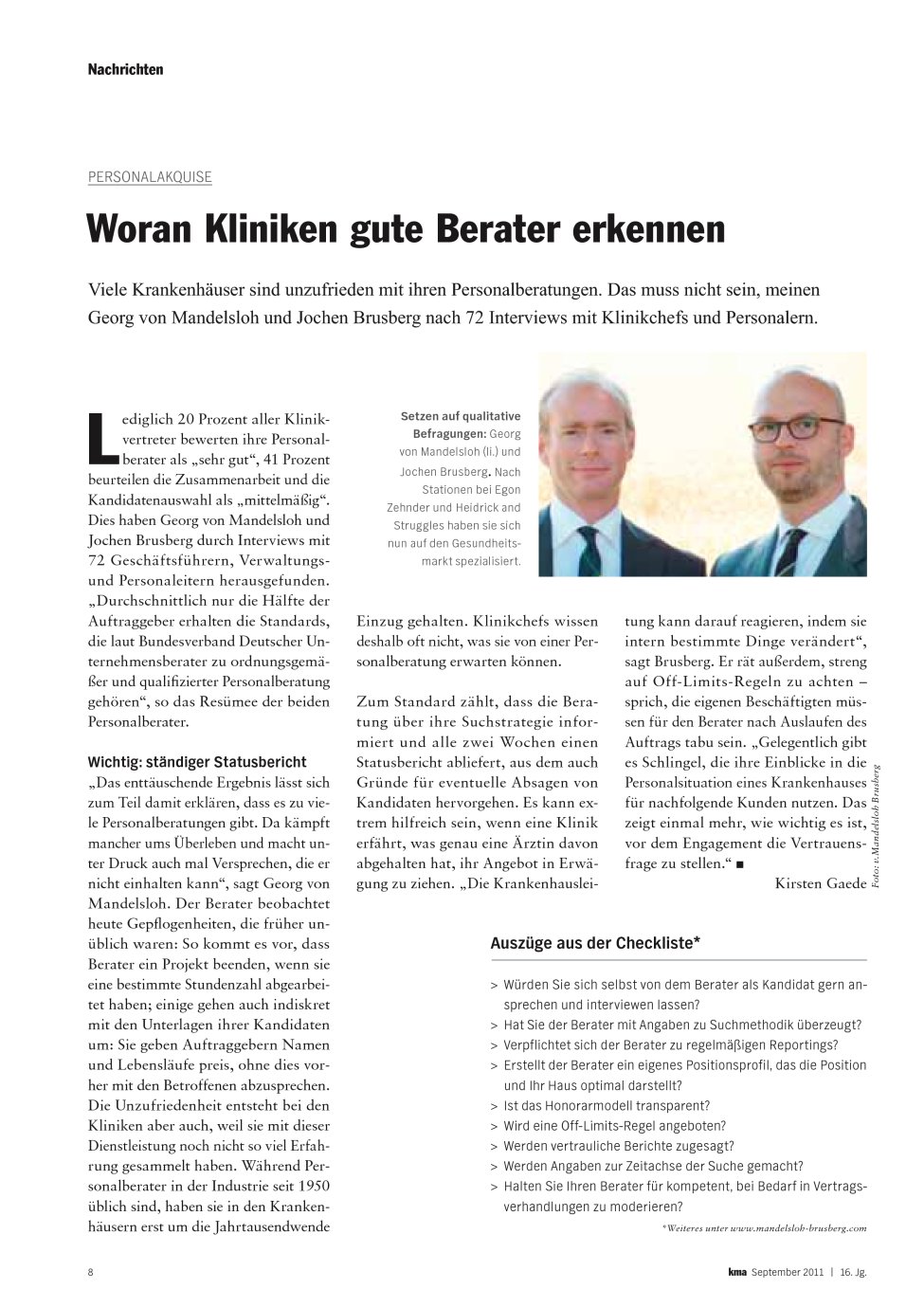 Vorschauseite 1: Woran Kliniken gute Berater erkennen