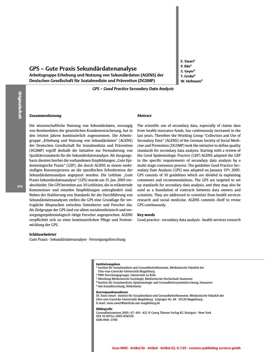 Vorschauseite 1: GPS - Gute Praxis Sekundärdatenanalyse